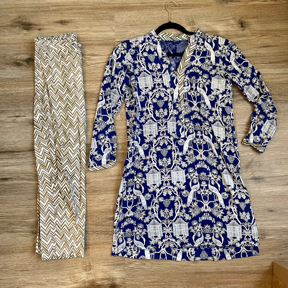 Beautiful Birds & Cage Kurta w/ Chevron Trouser